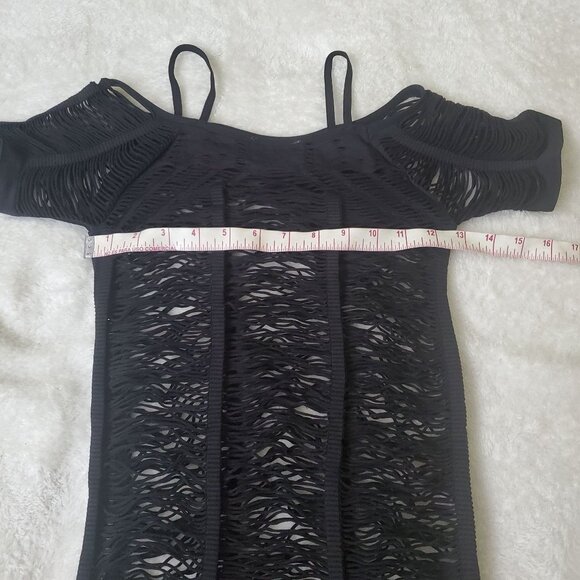 Womens Mini dress see through no label but fits like XS to Small black color - Picture 2 of 8